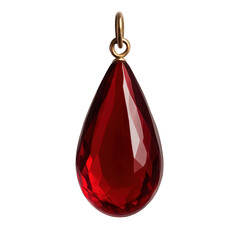 Obraz premium A stunning deep red faceted teardrop pendant, its polished surface catching the light with brilliant sparkle.