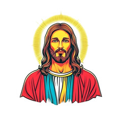 Colorful Jesus Illustration Portrait Isolated Background