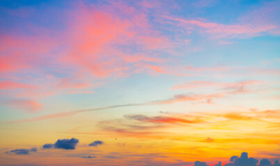 colorful clouds and sky,Dusk, Sunset Sky Clouds in the Evening with colorful Orange, Yellow, Pink and red sunlight and Dramatic storm clouds on Twilight sky, Landscape horizon