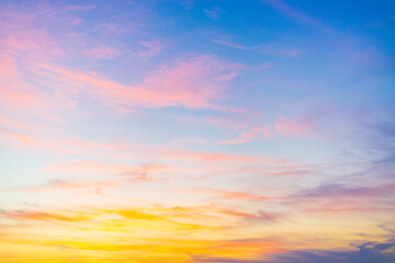 colorful clouds and sky,Dusk, Sunset Sky Clouds in the Evening with colorful Orange, Yellow, Pink and red sunlight and Dramatic storm clouds on Twilight sky, Landscape horizon
