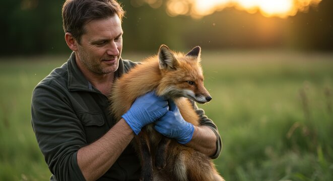 Man holding fox photo