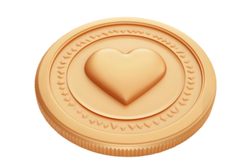 3D Golden Coin With Heart Illustration Isolated Background