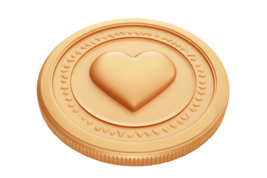 3D Golden Coin With Heart Illustration Isolated Background