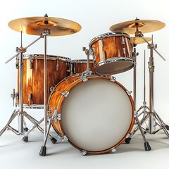 High Resolution Photo Of A Detailed Wooden Drum Set On A White Background