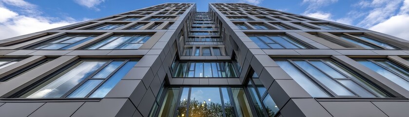 Obraz premium Urban jungle, skyscraper covered in lush greenery, modern city architecture - background texture design pattern seamless