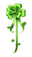 3D Green Ribbon with Shamrocks Illustration Background