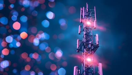 Telecommunication Tower, 5G Network, Antennas, Night, Lights, Bokeh, Technology, Infrastructure, Wir