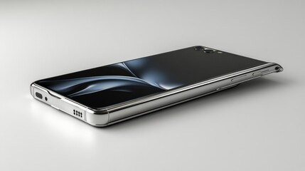 Sleek silver phone with flowing design