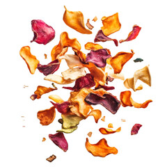 Stack of chili tortilla chips isolated on transparent background