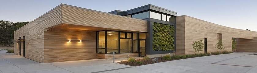 Modern green building, natural materials, sustainable living, vegetated walls - natural biophilic house