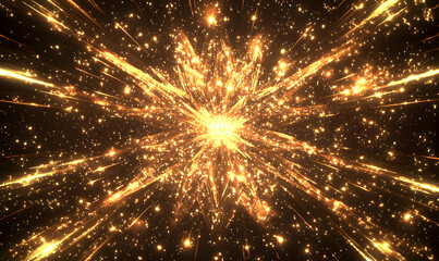 Fototapeta premium Bursting star radiant streams and sparks emanating from a central point against a dark backdrop, creating an explosion effect