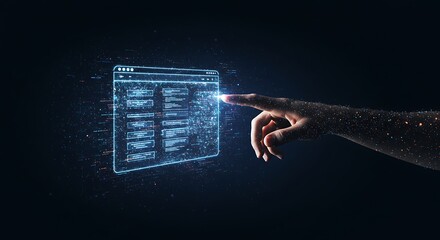 Futuristic Finger Touching Holographic Interface - High Tech Concept Art
