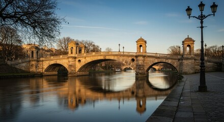 Fototapeta premium Elegant Stone Bridge over River Photo