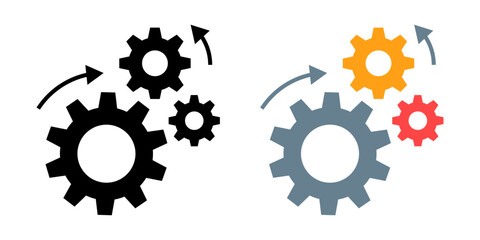 Gear settings icon, gear group, in operation, gear design on white background