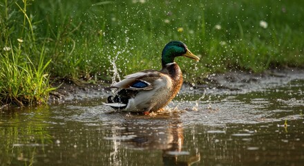 Duck bathing Illustration