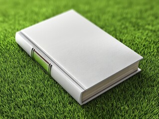 Clean white book resting on lush green grass Ideal for showcasing book covers or product designs High-quality image - pattern design seamless background texture