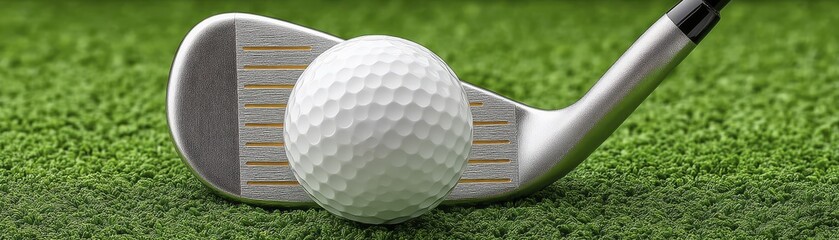 Close-up of golf ball just after impact with club - action green sunlight deformation