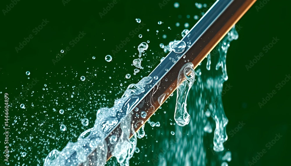 Poster katana sword with cascading water isolated on green screen background for visual effects and action 