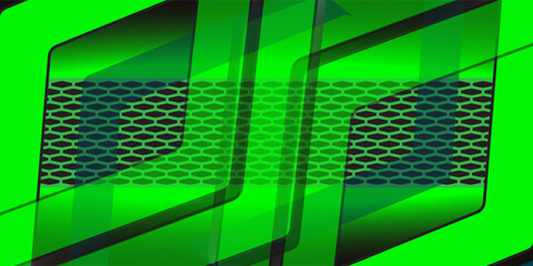 Green shiny hexagon light background. Luxurious bright green lines with metal effect style. Black lines with green border on dark background. Vector Illustration.