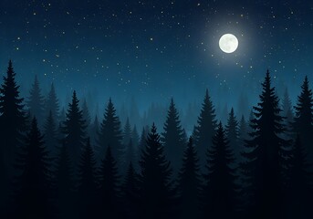 Moonlight Over Evergreen Forest

