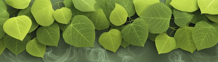 Mysterious fog shrouds verdant leaves, creating a sense of hidden wonder - color hidden woods light dreamlike