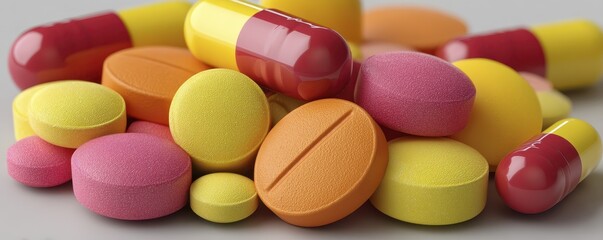 Multiple vitamin C pills, various sizes and shapes, nutritional supplement - bright remedy healthcare