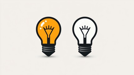 Two light bulbs, one orange, one white