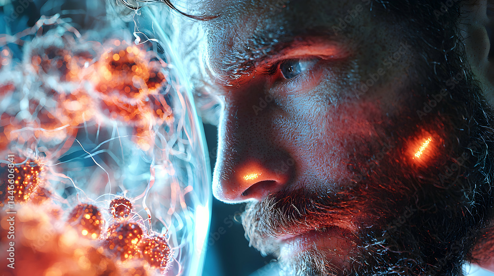 Aufkleber a man observes biological entities. the image captures a scientist in a lab possibly researching pat