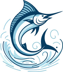 Blue Marlin Jumping in Stylized Ocean Scene