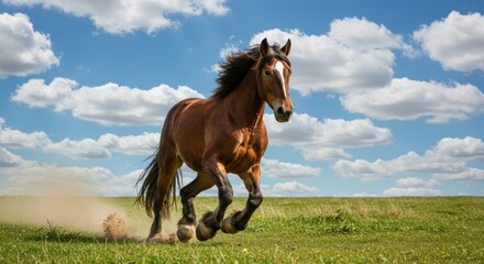 Obraz premium Running Horse in Field, Photo