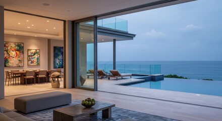 Fototapeta premium Luxury Home Interior with Ocean View - Photo