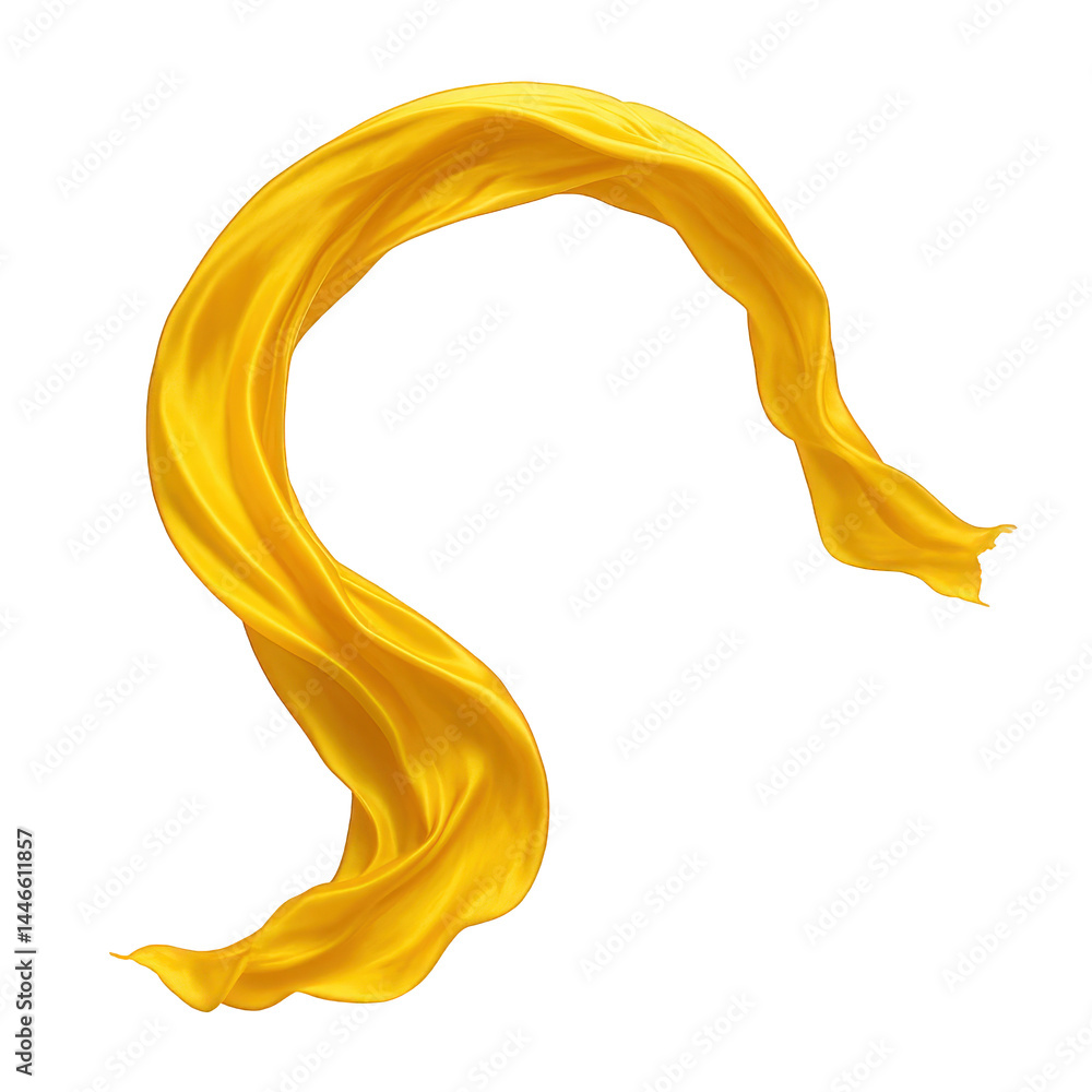 Poster captivating abstract yellow fabric gracefully swirls and floats, displaying its smooth texture and d