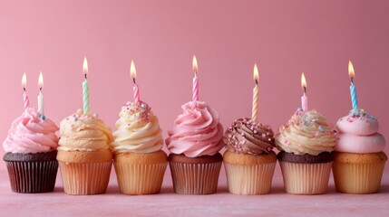 Colorful Cupcakes with Candles