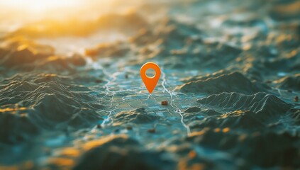 Elevated topographic map pinpointing a location