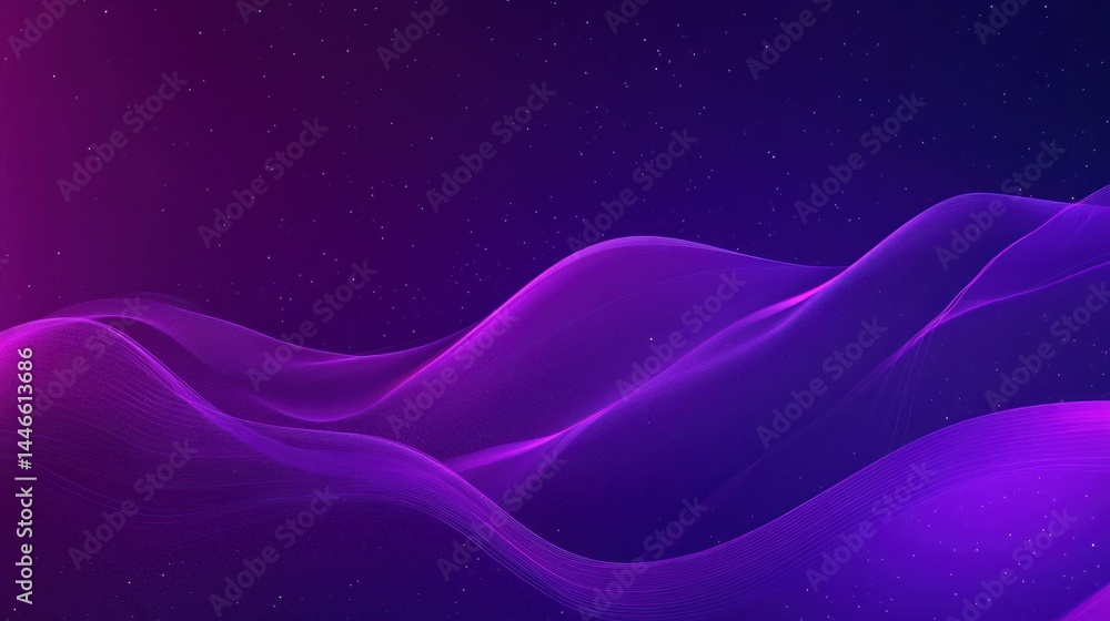 Poster abstract purple and blue wave pattern on dark background with subtle sparkle