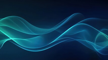 Fototapeta premium Teal and dark blue abstract wavy lines on a dark background. Glowing, translucent effect