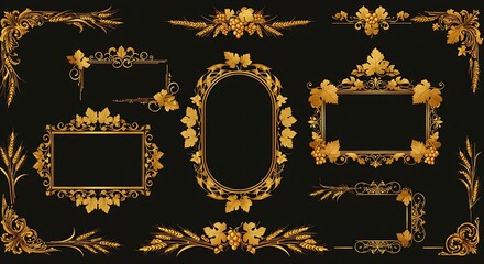 Luxury Ornamental Gold Frame on Black Background – Elegant Vintage Design
