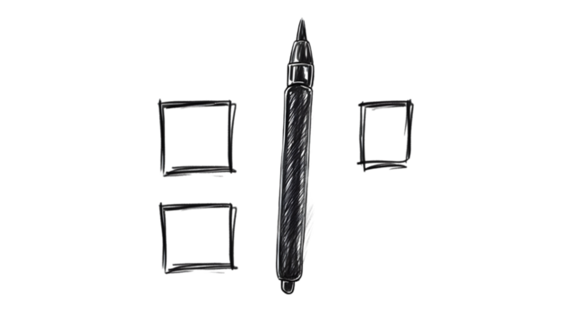 Abstract Geometric Illustration with Black and White Lines and Squares, Isolated Background