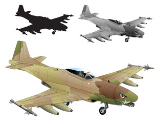 第二次戦世界大戦に活躍したプロペラ戦闘機を近未来的な軽ジェット飛行に進化させたオリジナルアイデアの砂漠迷彩仕様攻撃戦闘機。