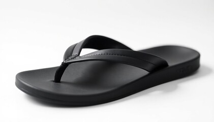 Single black flip-flop, sole up, white background, rubber, flip-flop