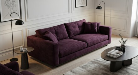 Elegant Interior with Purple Sofa - Photo