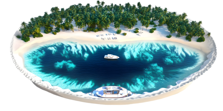 3D Illustration Of An Island Paradise With Turquoise Waters And White Sand Beach Isolated Background