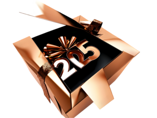 3D Illustration Of An Open Gold Gift Box With 2015 Design On It