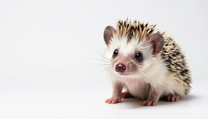 Obraz premium Tiny hedgehog posed on pure white background, close-up view, studio shot, sharp, funny