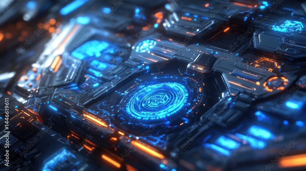 Poster abstract futuristic technology circuit board with glowing elements display