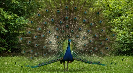 Obraz premium Peacock Displaying Feathers, Photo