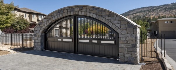 Fototapeta premium Heavy-duty iron gates strong construction-2 - duty gates grey robust