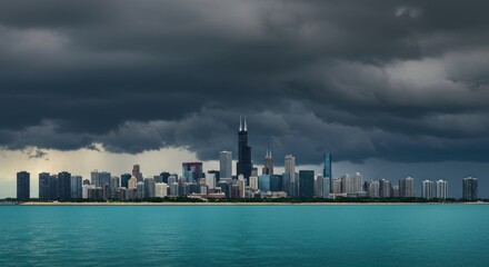 Fototapeta premium Chicago Skyline Under Stormy Sky - Photo