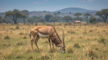 Fototapeta premium Springbok Pronking in African Savanna Grassland - Wildlife Photography
