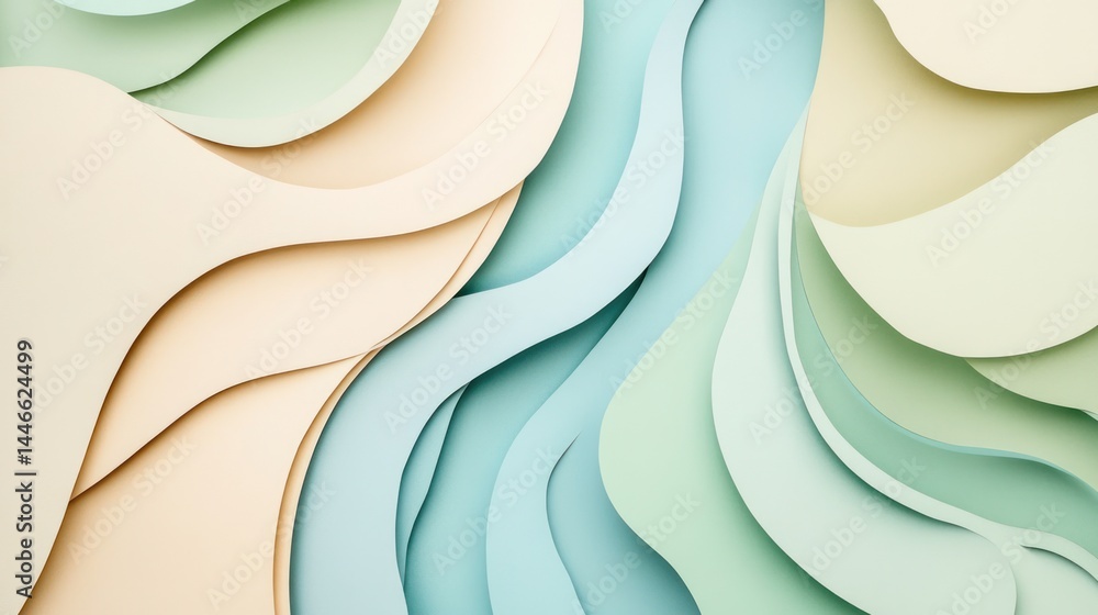 Poster abstract layered design with pastel colors. soft curves and gentle gradients create a sense of depth